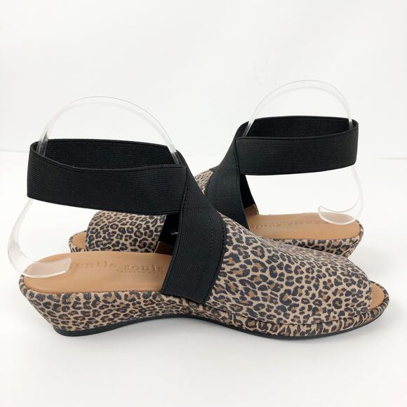 GENTLE SOULS KENNETH COLE Lily Sandal X Cross Elastic 7.5 Tan Fossil Leopard NIB - Picture 4 of 11